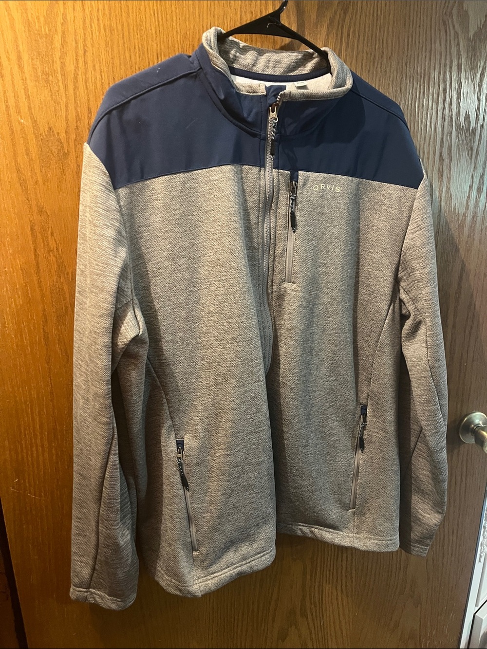 Orvis Men's Gray and Navy Half-Zip Sweater Jacket